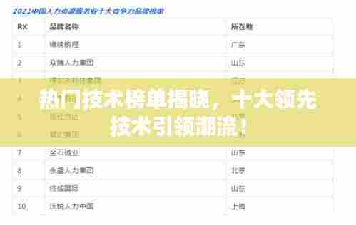 热门技术榜单揭晓,十大领先技术引领潮流!